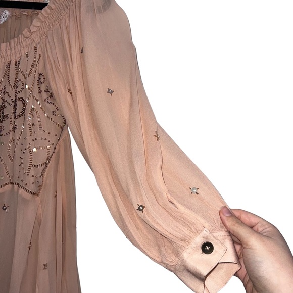NEW NWT Free People Off The Shoulder Embellished Moon Gleam Dress Rose Smoke - Picture 5 of 10